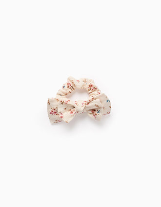 Floral Bow Scrunchie for Baby and Girls, Beige