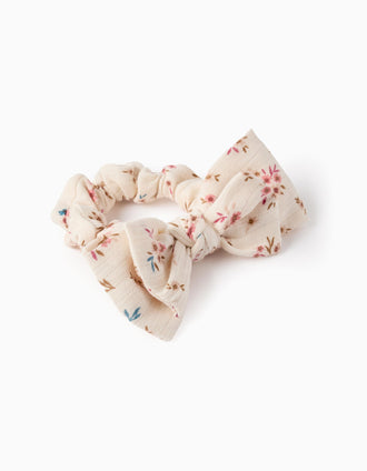 Floral Bow Scrunchie for Baby and Girls, Beige