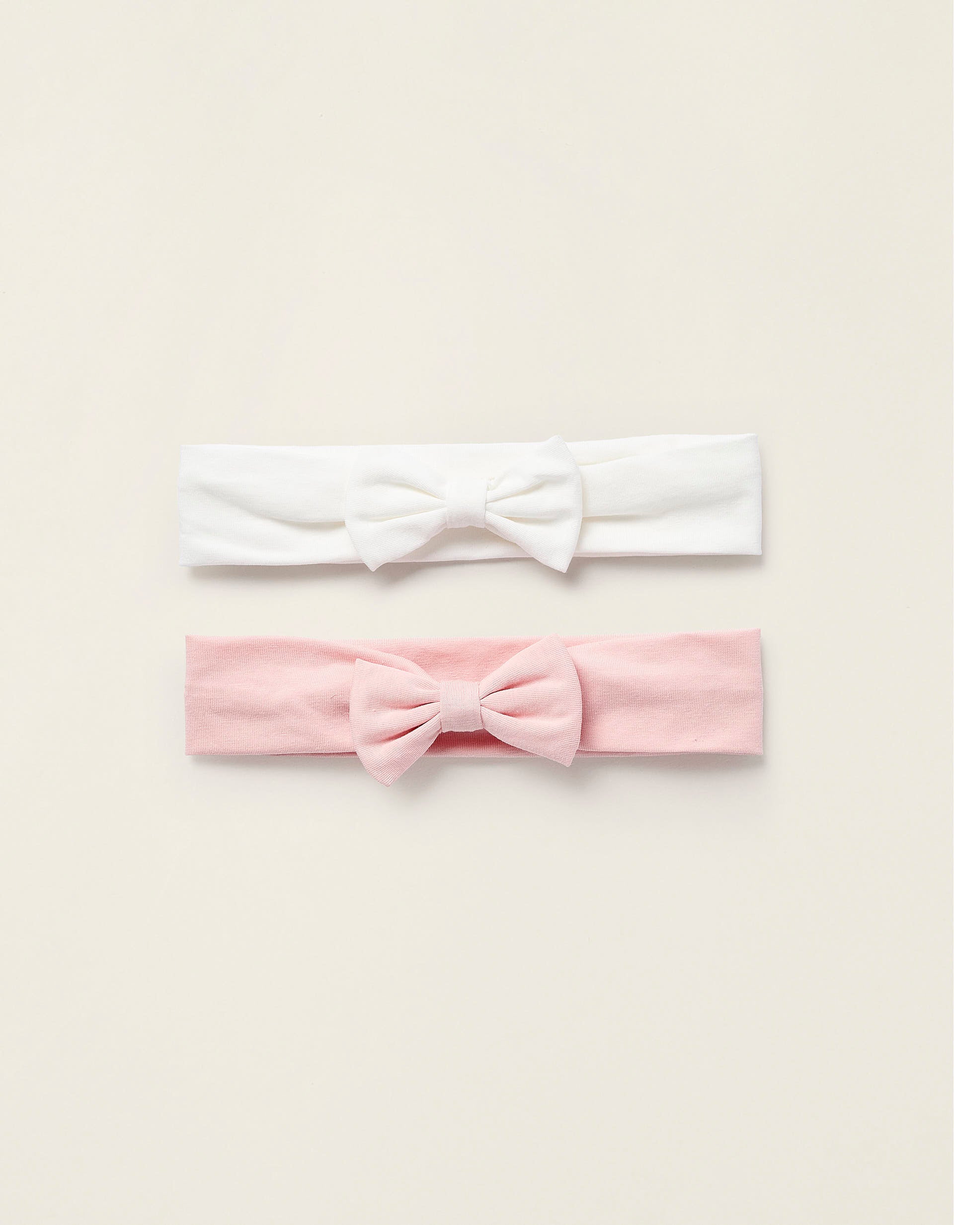 Pack of 2 Hair Ribbons with Bow for Newborn Girls, Pink/White