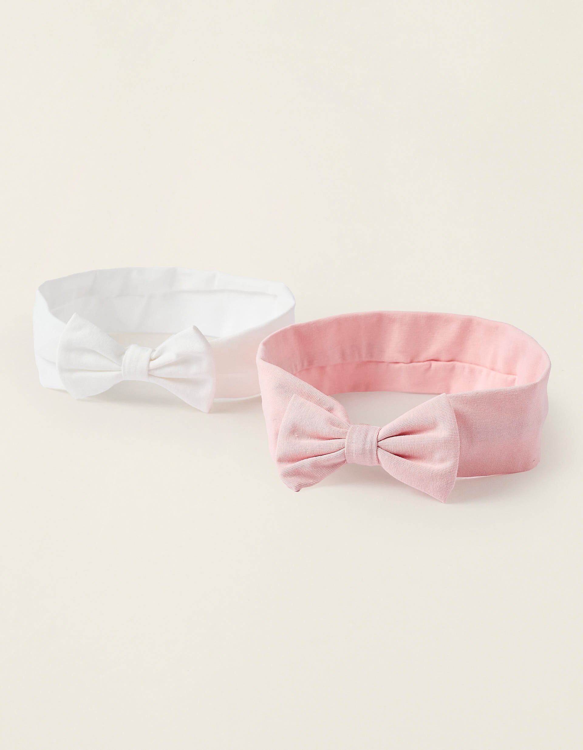 Pack of 2 Hair Ribbons with Bow for Newborn Girls, Pink/White