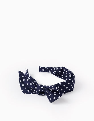 Polka Dot Headband with Bow for Babies and Girls, Dark Blue
