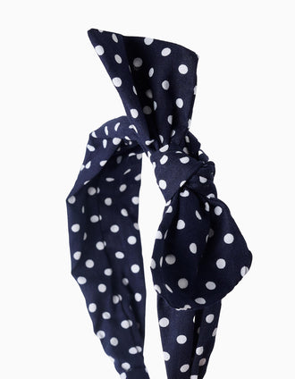 Polka Dot Headband with Bow for Babies and Girls, Dark Blue