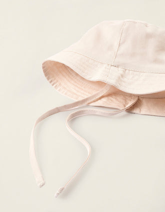 Twill Hat with Side Straps for Newborns and Babies, Beige