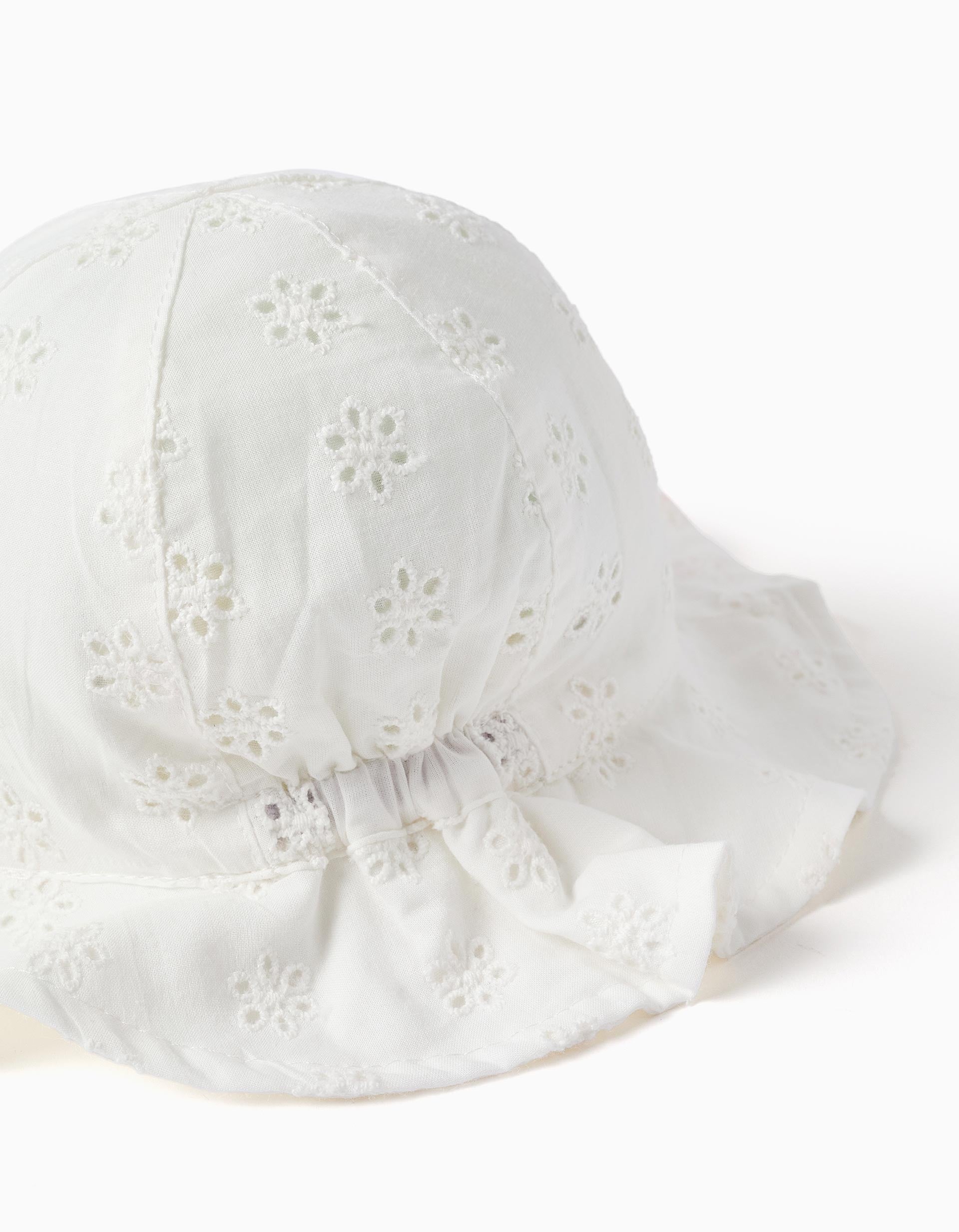 Chapéu com Bordado Inglês para Recém-Nascida e Bebé, Branco