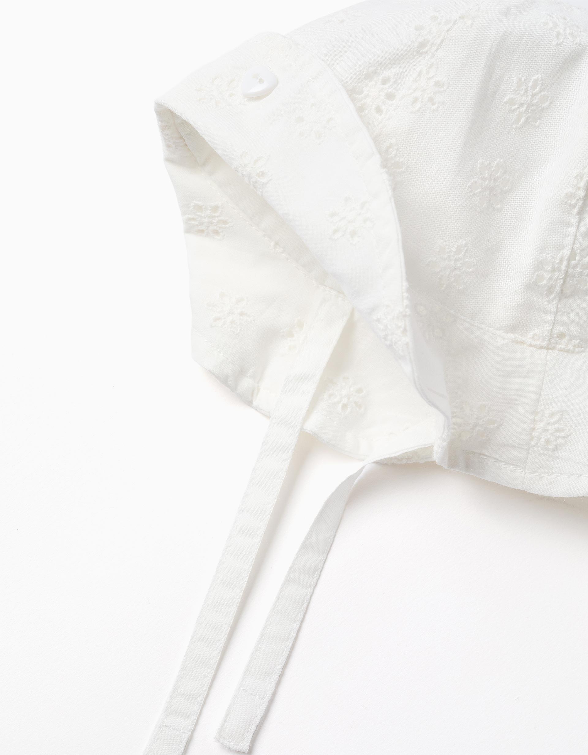 Chapéu com Bordado Inglês para Recém-Nascida e Bebé, Branco