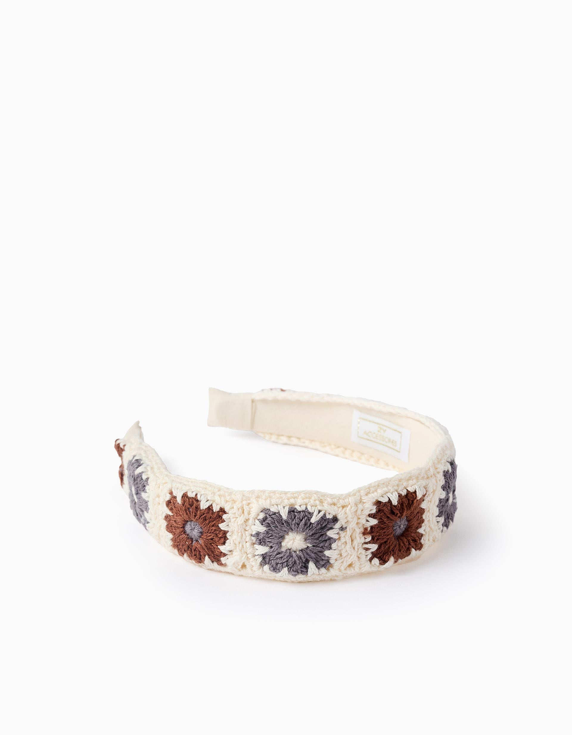 Diadema con Flores de Ganchillo para Bebé y Niña, Gris/Beige/Marrón