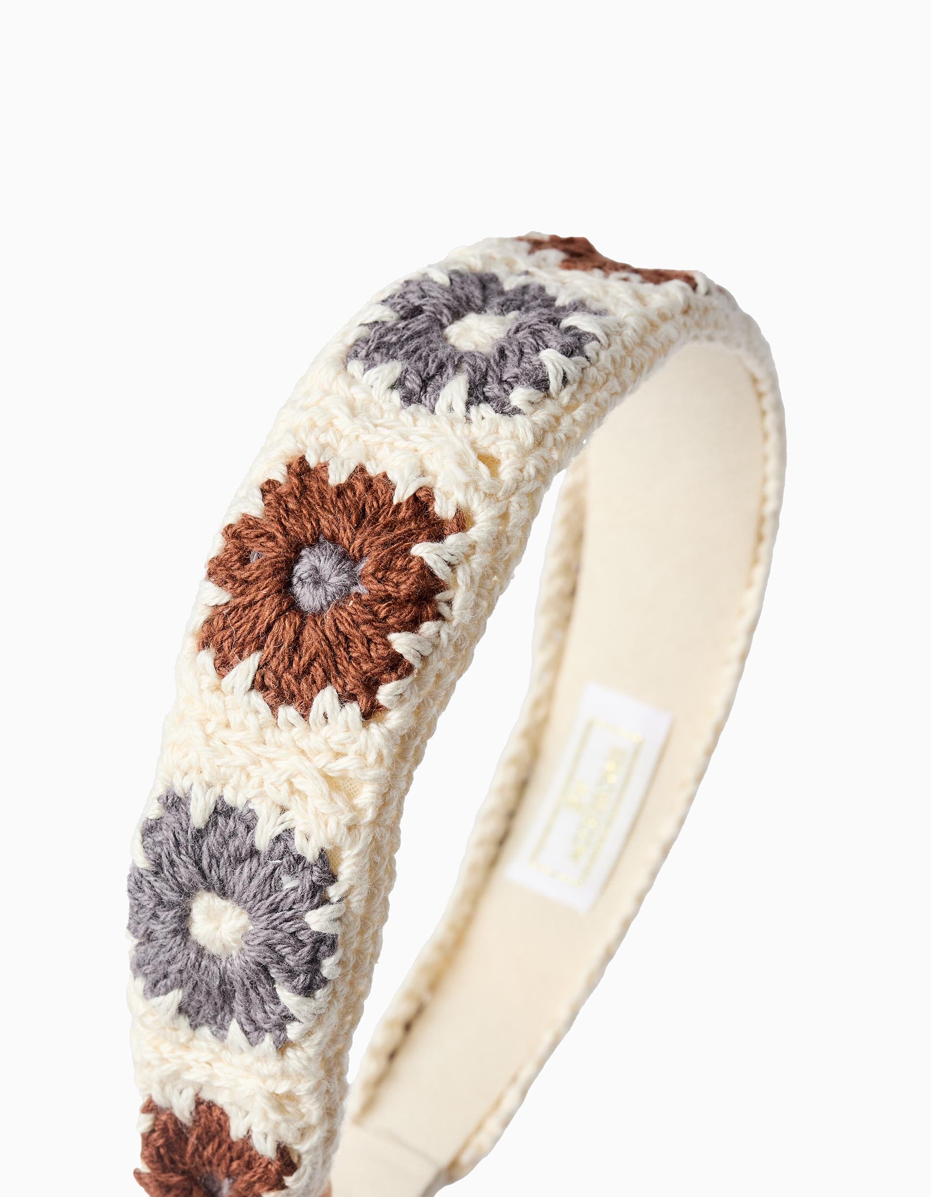 Diadema con Flores de Ganchillo para Bebé y Niña, Gris/Beige/Marrón