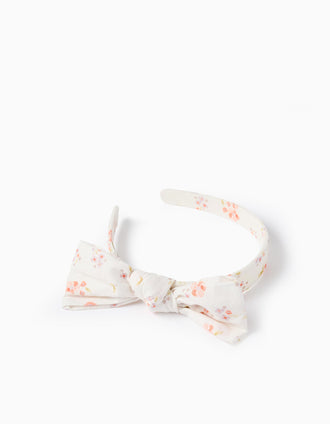 Diadema con Lazo Floral para Bebé y Niña, Blanco