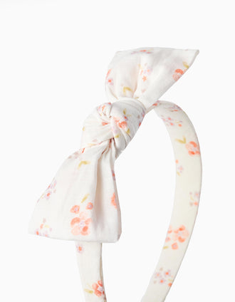 Diadema con Lazo Floral para Bebé y Niña, Blanco