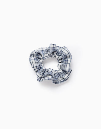 Scrunchie with Check for Babies and Girls, White/Blue