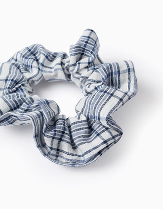 Scrunchie with Check for Babies and Girls, White/Blue
