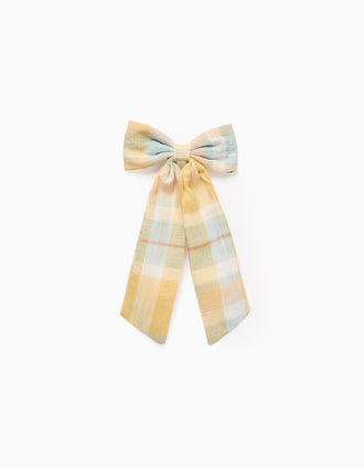 Travessão com Laço e Xadrez para Bebé e Menina 'B&S', Amarelo/Azul