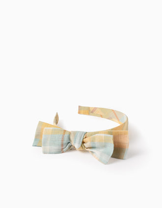 Headband with Checkered Pattern and Bow for Baby and Girls 'B&S', Yellow/Blue