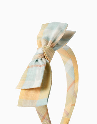 Headband with Checkered Pattern and Bow for Baby and Girls 'B&S', Yellow/Blue