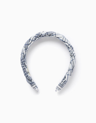 Braided Headband with Check for Babies and Girls, White/Blue