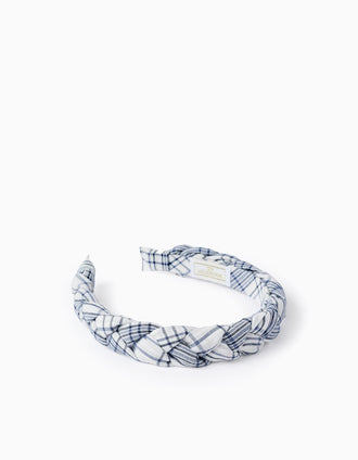 Braided Headband with Check for Babies and Girls, White/Blue