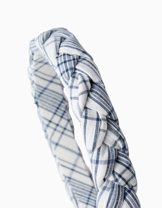 Braided Headband with Check for Babies and Girls, White/Blue
