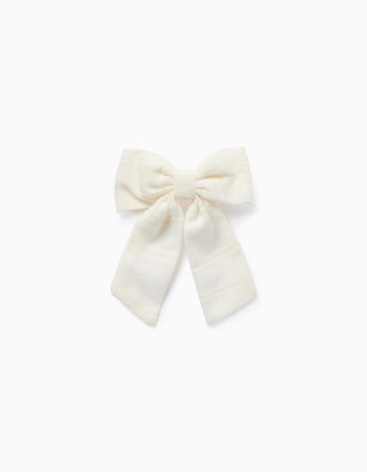 Hair Slide with Dobby Fabric Bow for Babies and Girls, White