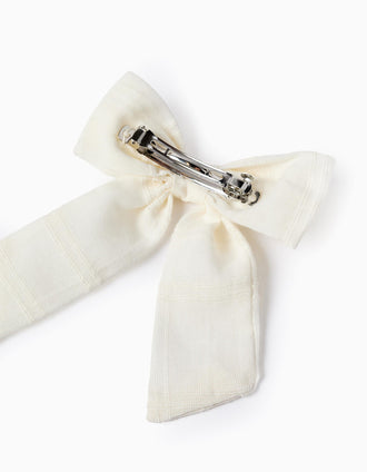 Hair Slide with Dobby Fabric Bow for Babies and Girls, White