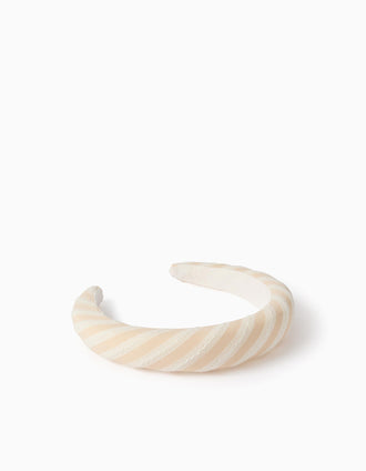 Padded Striped Headband for Baby Girls, White/Beige