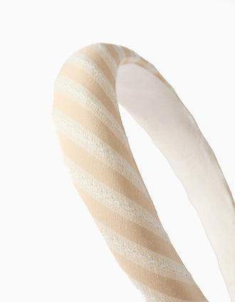 Padded Striped Headband for Baby Girls, White/Beige