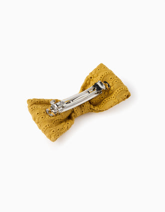 Hair Slide with Broderie Anglaise Bow for Baby Girls, Yellow