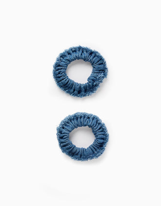 Pack of 2 Scrunchies in Frayed Denim for Babies and Girls, Blue