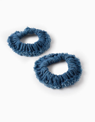 Pack of 2 Scrunchies in Frayed Denim for Babies and Girls, Blue