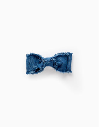 Hair Slide with Frayed Denim Bow for Babies and Girls, Blue