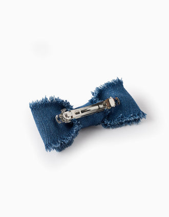 Hair Slide with Frayed Denim Bow for Babies and Girls, Blue
