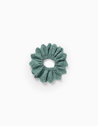 Scrunchie with Broderie Anglaise for Babies and Girls, Aqua Green