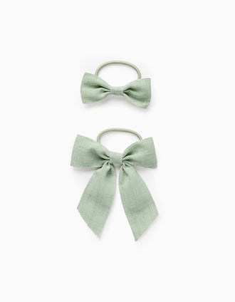Pack of 2 Hair Bobbles with Bows for Babies and Girls, Aqua Green