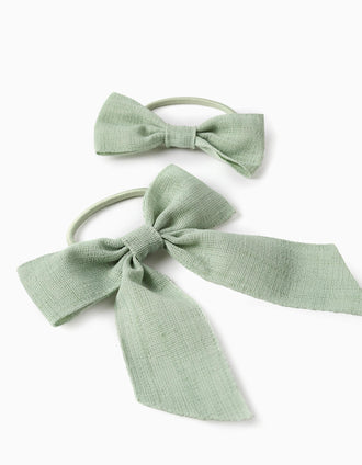 Pack of 2 Hair Bobbles with Bows for Babies and Girls, Aqua Green