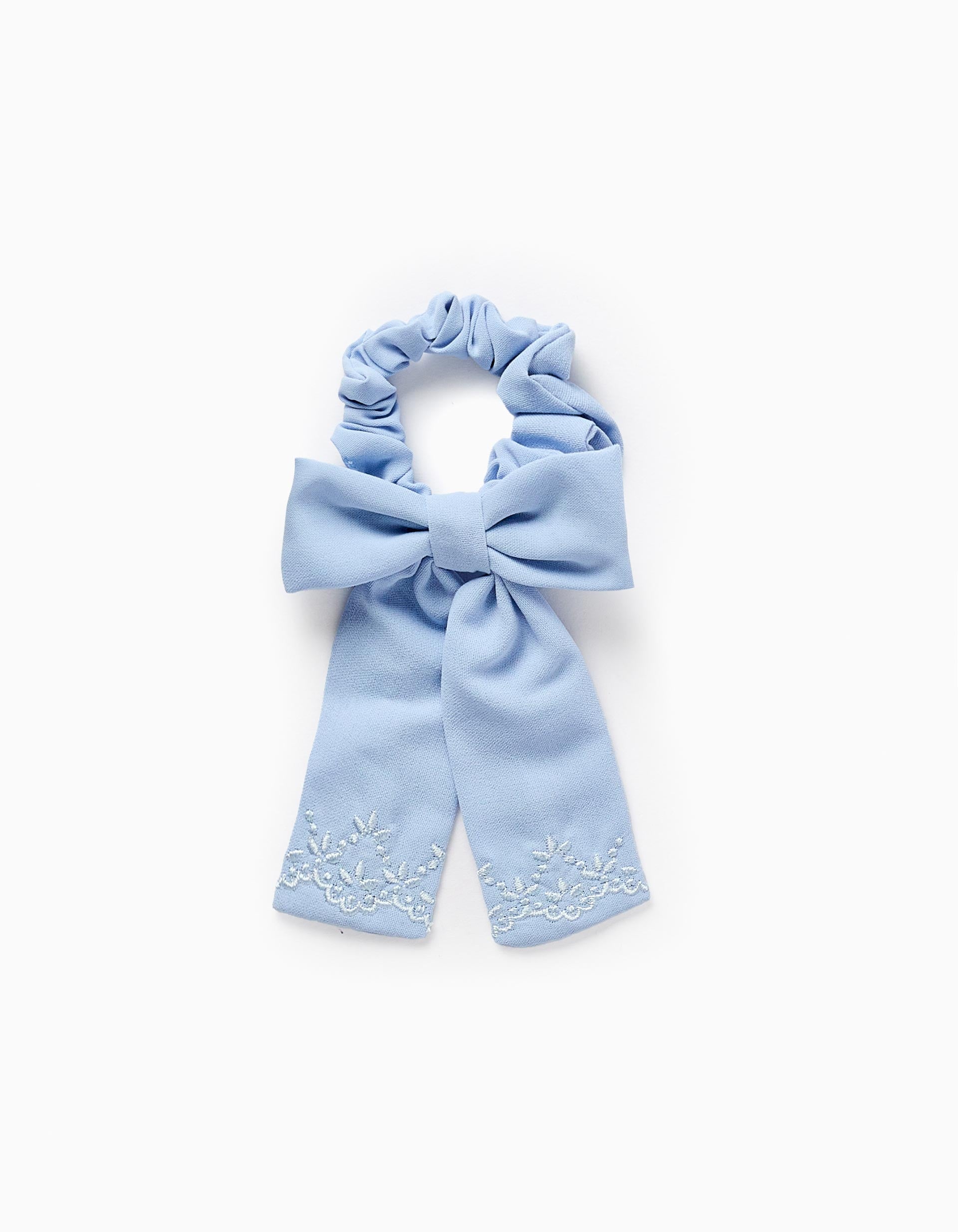 Scrunchie with Bow and Embroidery for Babies and Girls, Light Blue