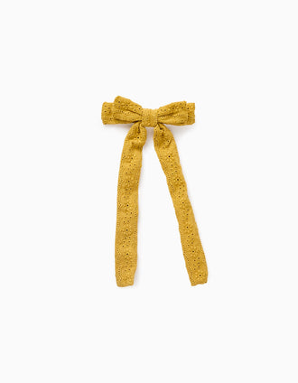 Pasador con Lazo Largo de Bordado Inglés para Bebé y Niña, Amarillo