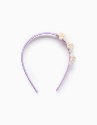 Crochet Flower Headband for Babies and Girls, Lilac/White/Yellow