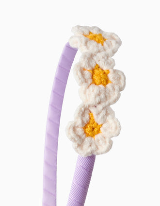Crochet Flower Headband for Babies and Girls, Lilac/White/Yellow