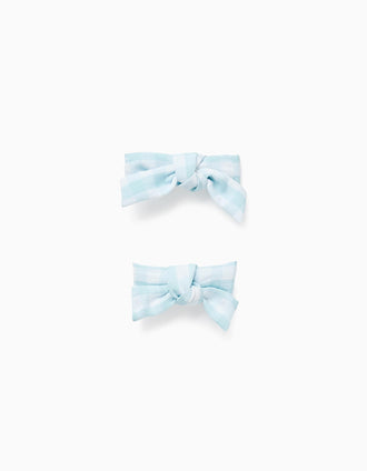 Pack 2 Horquillas con Lazos Vichy para Bebé y Niña, Blanco/Azul