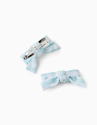 Pack 2 Horquillas con Lazos Vichy para Bebé y Niña, Blanco/Azul