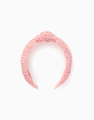Knitted Openwork Headband for Babies and Girls, Pink