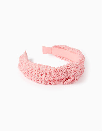 Knitted Openwork Headband for Babies and Girls, Pink