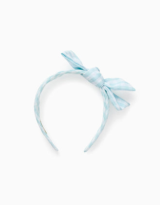 Vichy Headband with Bow for Babies and Girls, White/Light Blue