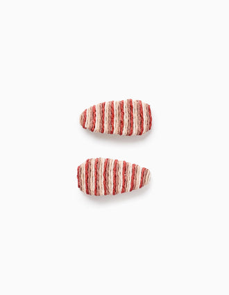 Pack of 2 Striped Hair Clips with Raffia for Babies and Girls, Multicolour