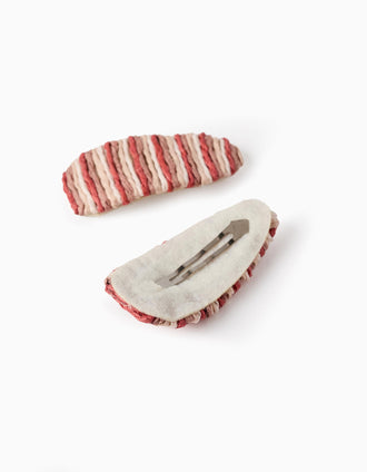 Pack of 2 Striped Hair Clips with Raffia for Babies and Girls, Multicolour