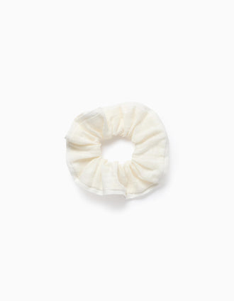 Dobby Fabric Scrunchie for Babies and Girls, White