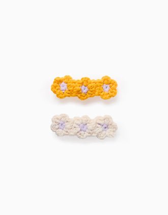 Pack of 2 Hair Slides with Crochet Flowers for Babies and Girls, Lilac/White/Yellow