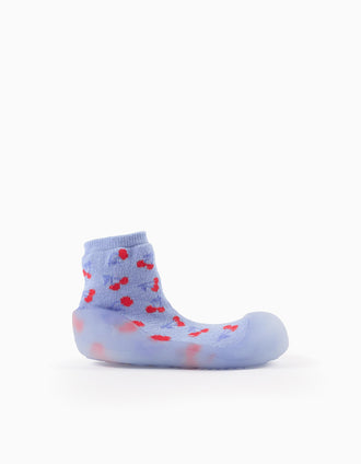 Steppies Socks-Slippers for Baby Girls 'Cherries', Blue