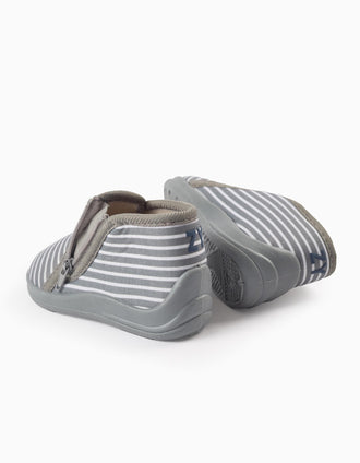 Striped Slippers with Zip for Baby Boys, Grey