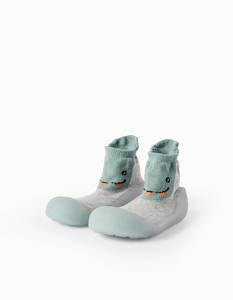 Steppies Chaussette-Chausson pour Bébé Garçon 'Dinosaure', Gris/Vert