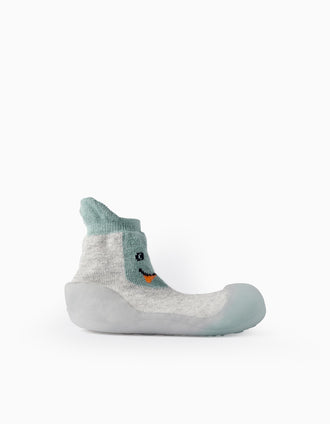 Steppies Chaussette-Chausson pour Bébé Garçon 'Dinosaure', Gris/Vert